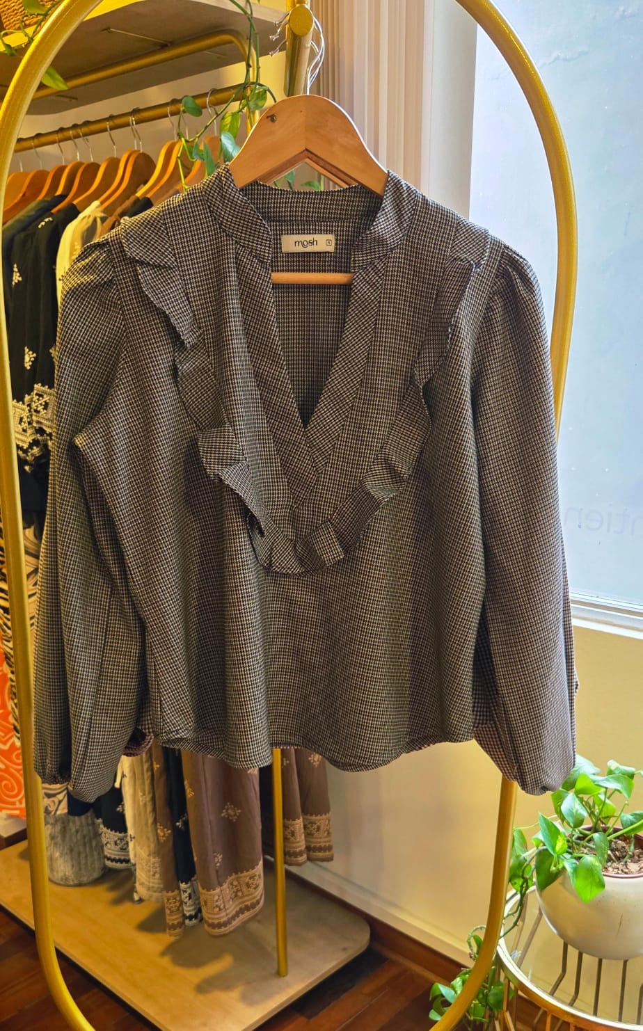 Blusa Olivia cuadros marrón