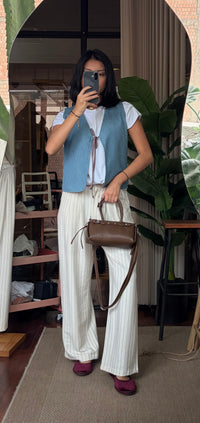 Pantalon sastre a rayas hueso