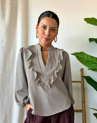 Blusa Olivia cuadros marrón
