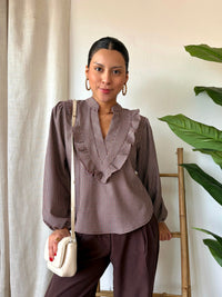 Blusa Olivia cuadros vino