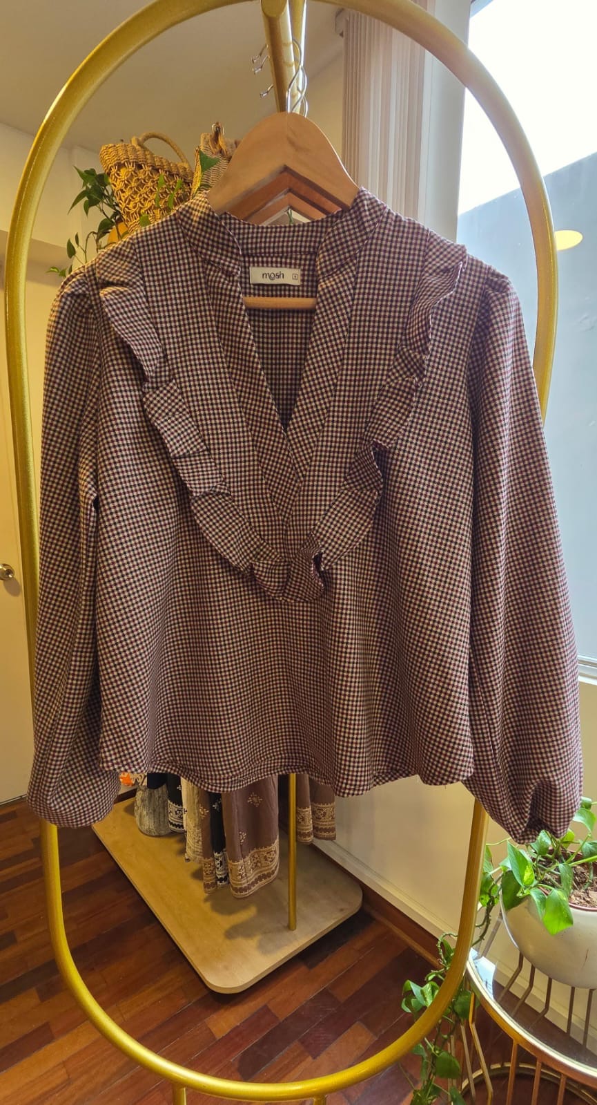 Blusa Olivia cuadros vino