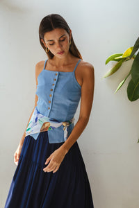 Top denim Peplum celeste