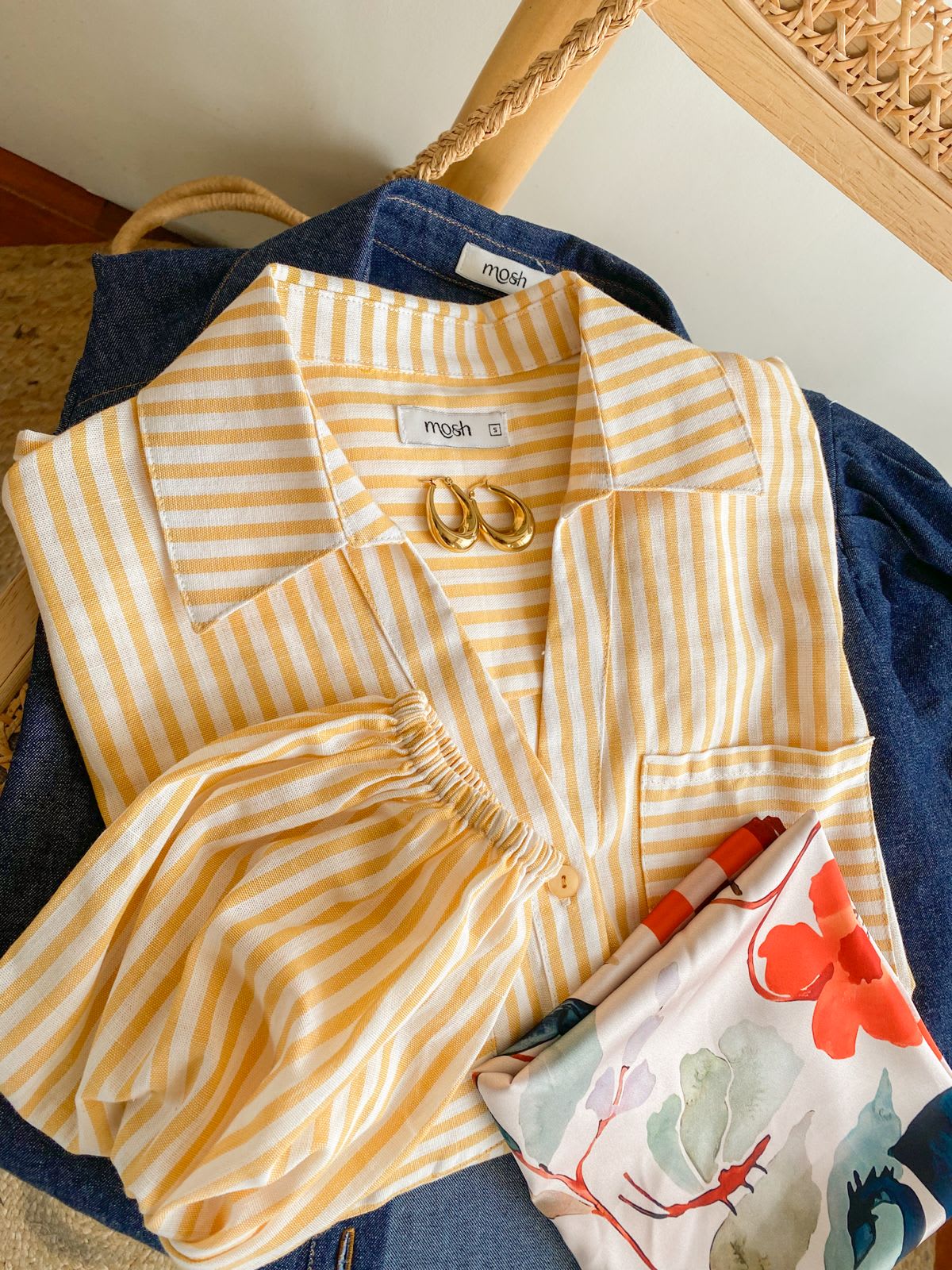 Camisa manga bombacha rayas amarillo